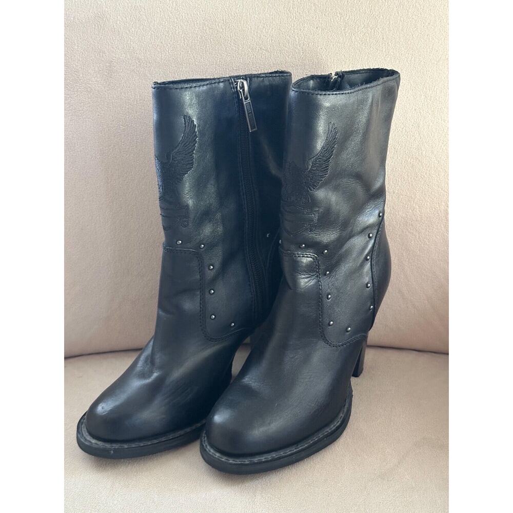 NEW Harley Davidson Women's High Heel Black Leather Riding Boots, Size 6